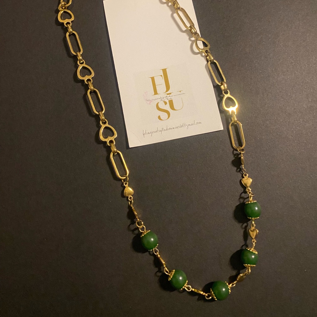 Handmade Hypoallergenic Gold Plated Titanium With Nephrite Jade Necklace